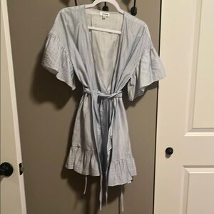 Light Blue Striped Kimono Robe